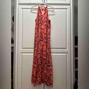 Nine West Coral Leaf Print Maxi Dress